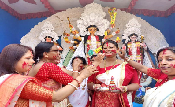 Traditional Sindoor Khela before Bijoya Dashami in Agartala